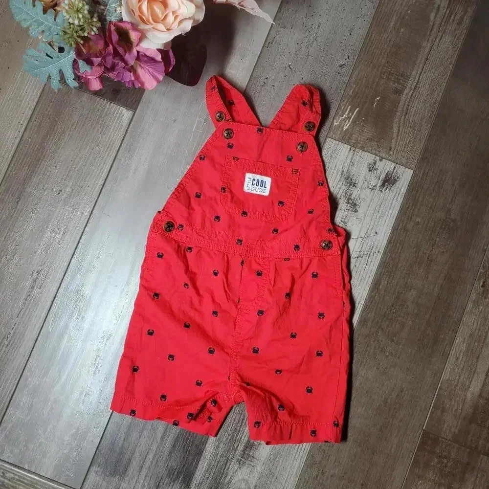 Carter's Cool Little Dude Red Crab Baby Shortalls Size 12m